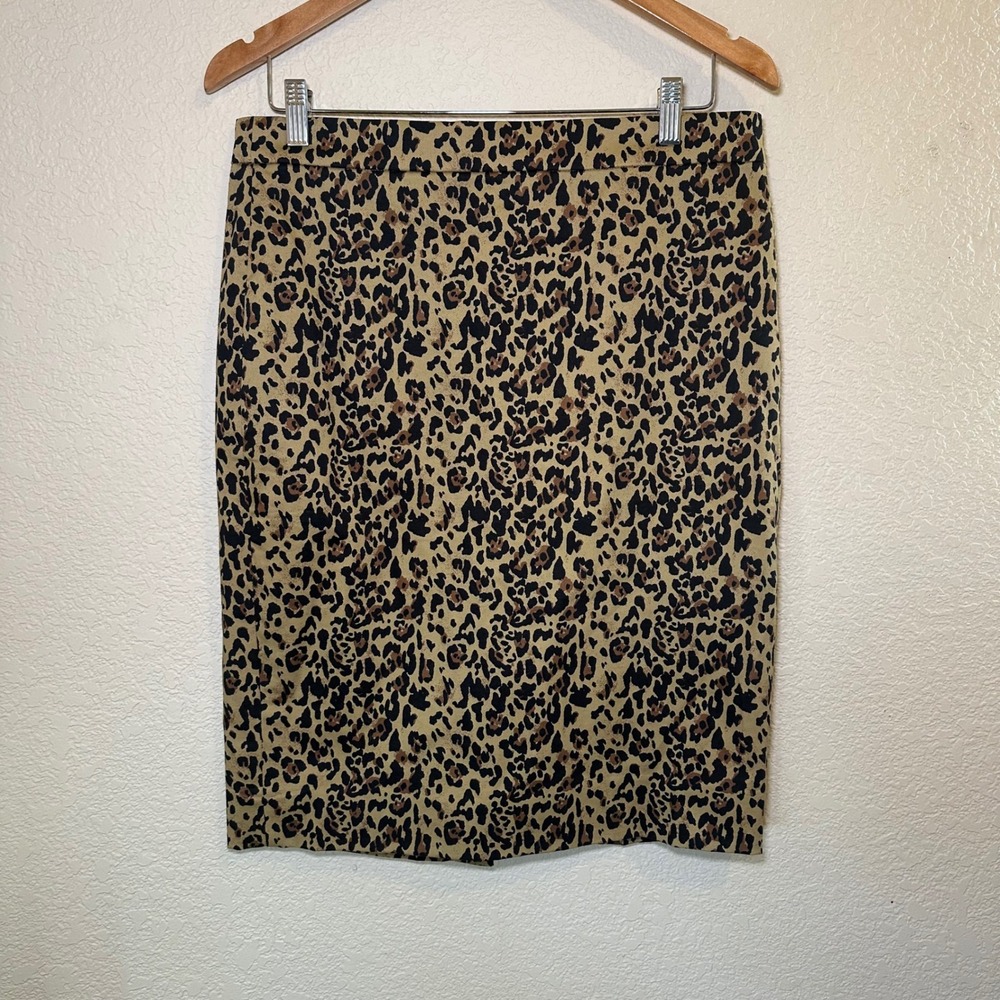 J. Crew Womens 8 Pencil Skirt Leopard‎ Animal Print Stretch Office Work Career